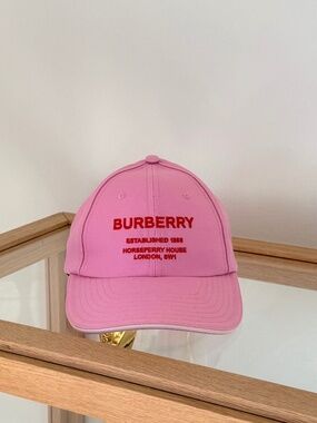 BURBERRY HORSEFERRY LOGO EMBROIDERED BASEBALL PRIMROSE PINK CAP SIZE SP